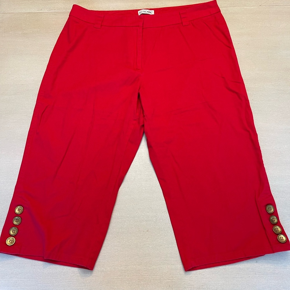 JG Hook Red Cropped Pants with Gold Button Detail 16W